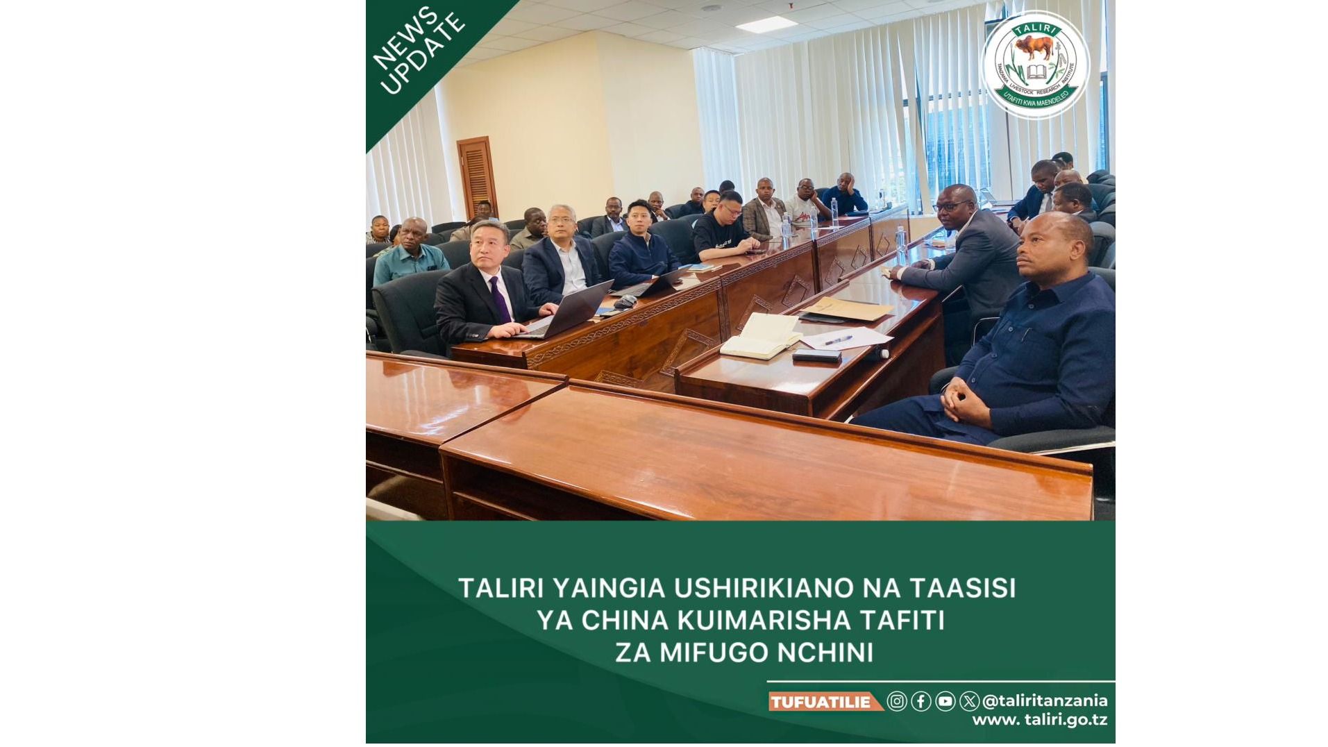 TALIRI YAINGIA USHIRIKIANO NA TAASISI YA CHINA KUIMARISHA TAFITI ZA MIFUGO NCHINI